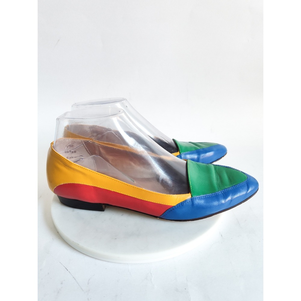 Vintage Flings Flats 6 Multicolor 80s Colorblock Primary Colors Pointed Toe